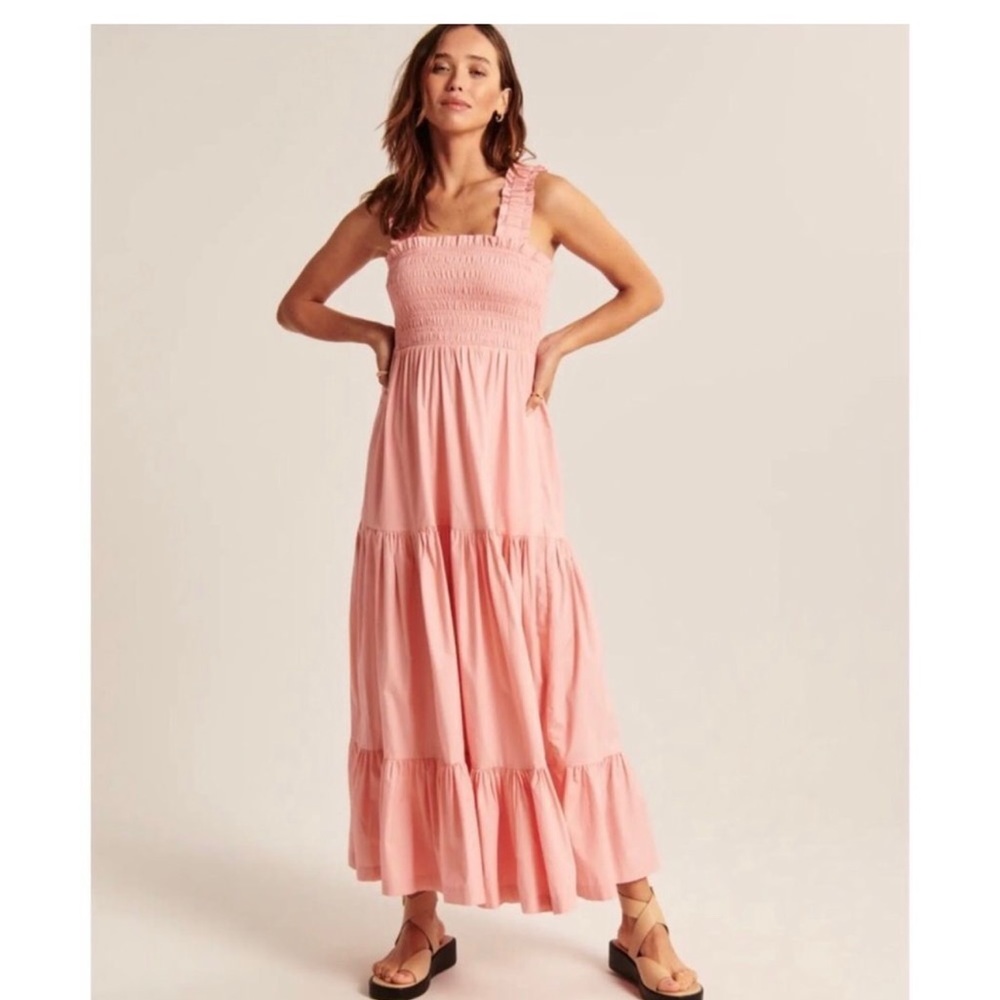 Abercrombie smocked bodice easy maxi dress | Pink | Size Small